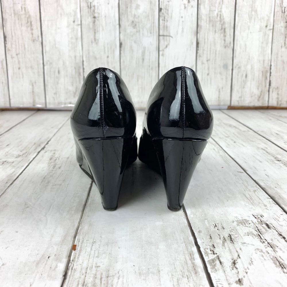Miu Miu Patent Leather Peep Toe Wedges Size 34.5 - image 3